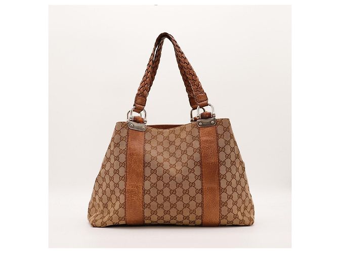 Gucci Borsa Tote GG Supreme in tela monogrammata e pelle Marrone - vista 3