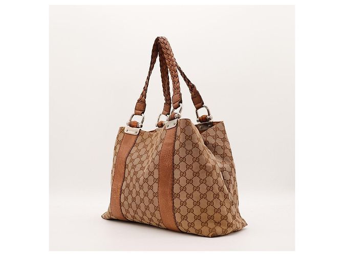 Gucci Borsa Tote GG Supreme in tela monogrammata e pelle Marrone - vista 4