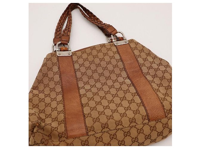 Gucci Borsa Tote GG Supreme in tela monogrammata e pelle Marrone - vista 6