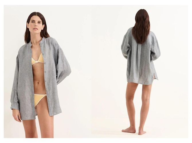 Camisa Eres Exact de lino gris - vista 6