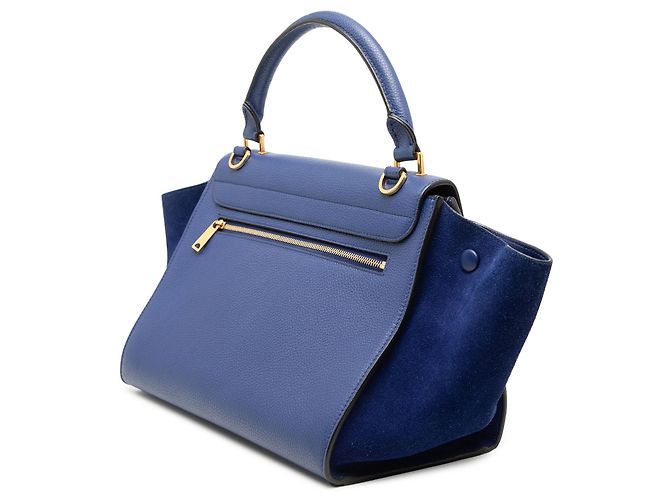 16 Céline Borsa Trapeze Celine in pelle di vitello martellata e scamosciato blu Small - vista 2