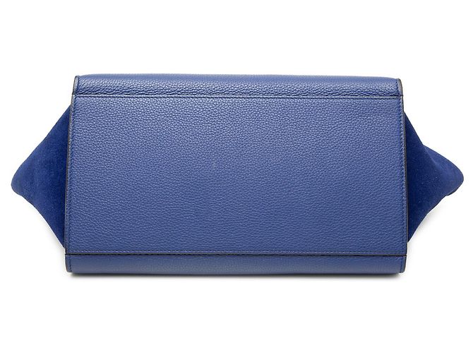 16 Céline Borsa Trapeze Celine in pelle di vitello martellata e scamosciato blu Small - vista 3