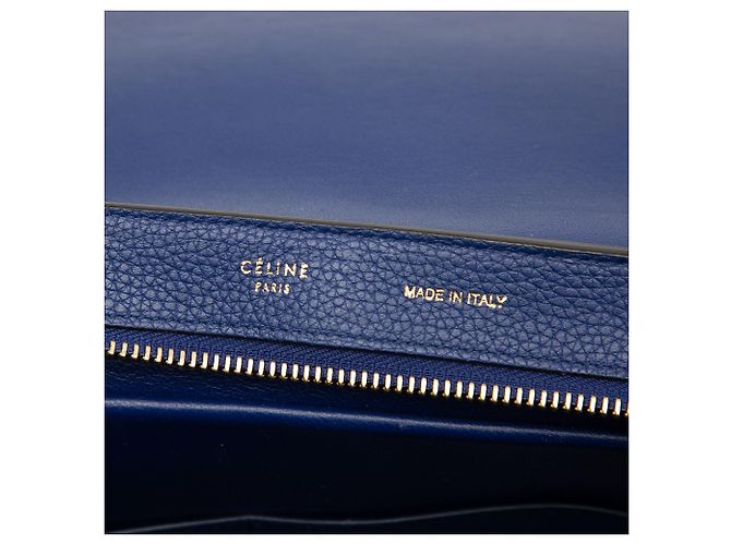 16 Céline Borsa Trapeze Celine in pelle di vitello martellata e scamosciato blu Small - vista 5