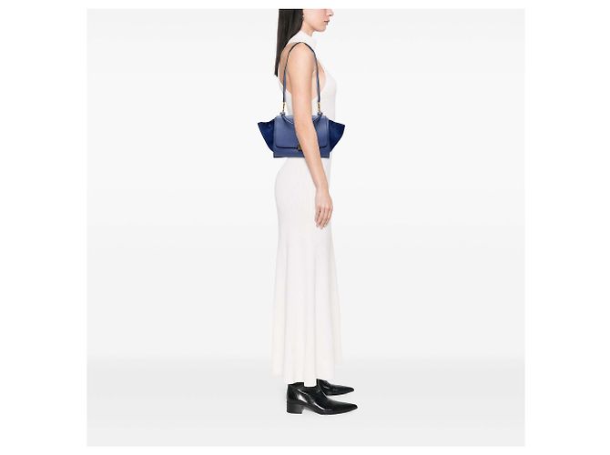 16 Céline Borsa Trapeze Celine in pelle di vitello martellata e scamosciato blu Small - vista 7