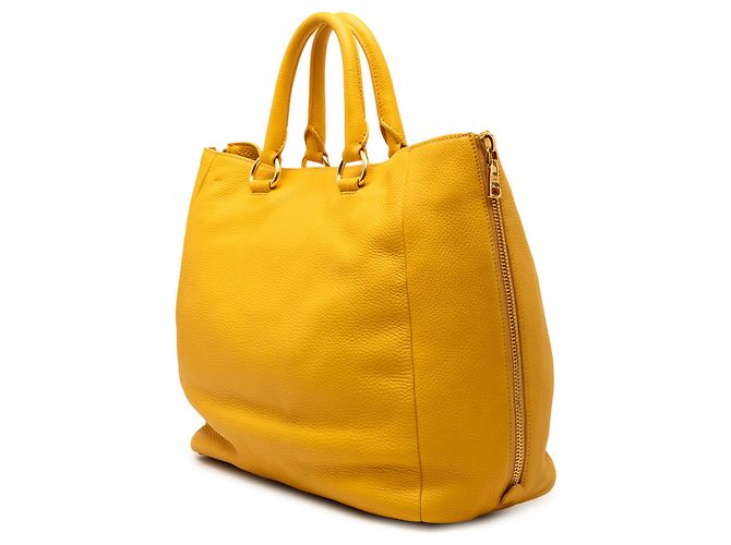 Borsa Tote Convertible Prada Yellow Vitello Daino con Zip Laterale Giallo - vista 2
