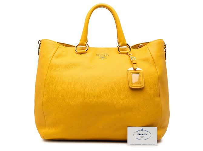 Borsa Tote Convertible Prada Yellow Vitello Daino con Zip Laterale Giallo - vista 7