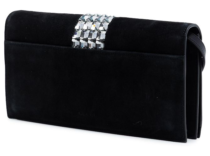 Borsa a tracolla Gucci in scamosciato nero con decorazioni in cristallo - vista 2