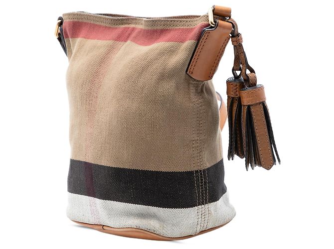 Bolsa bucket Ashby em canvas com mini estampa Mega Check marrom da Burberry - vista 2