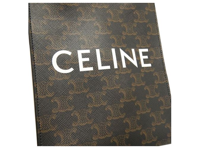Céline Celine Borsa Tote Verticale Mini Triomphe in Tela Cerata Marrone Marrone scuro - vista 10