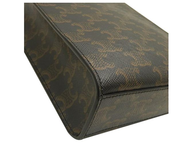 Céline Celine Borsa Tote Verticale Mini Triomphe in Tela Cerata Marrone Marrone scuro - vista 12
