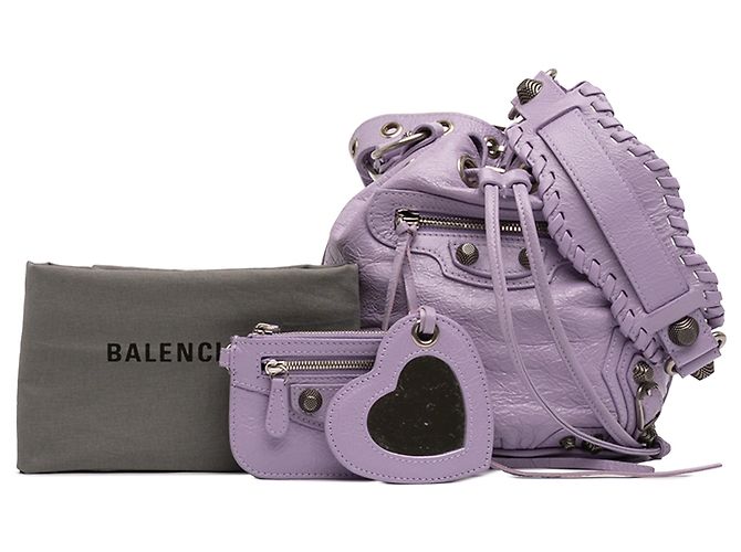 Borsa a secchiello Balenciaga Le Cagole in agnello viola XS Porpora - vista 8