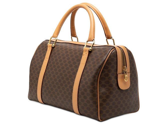 Céline Celine Brown Macadam Coated Canvas Boston Bag - view 2