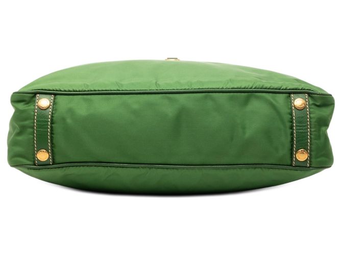 Tote convertibile Prada Green Saffiano Trimmed Tessuto Logo Plate Verde - vista 3