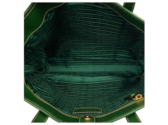 Tote convertibile Prada Green Saffiano Trimmed Tessuto Logo Plate Verde - vista 4