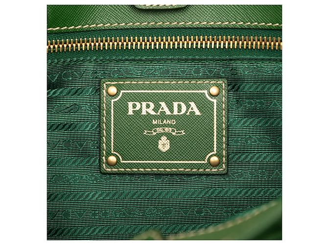 Tote convertibile Prada Green Saffiano Trimmed Tessuto Logo Plate Verde - vista 5