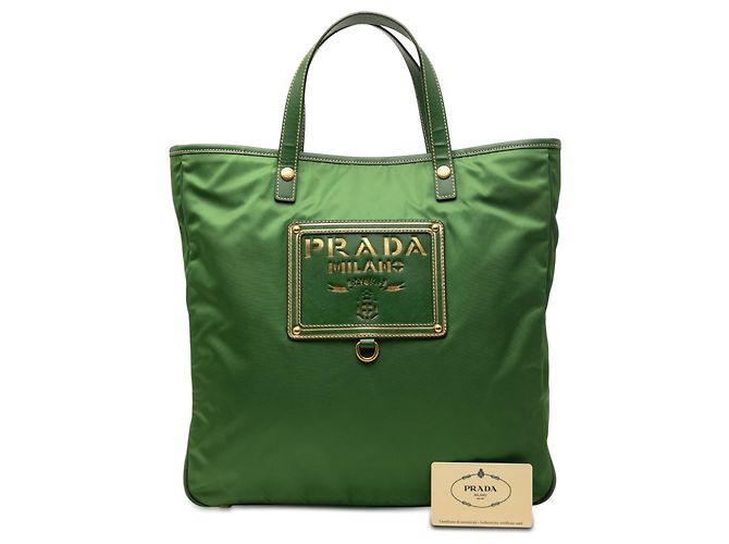 Tote convertibile Prada Green Saffiano Trimmed Tessuto Logo Plate Verde - vista 7