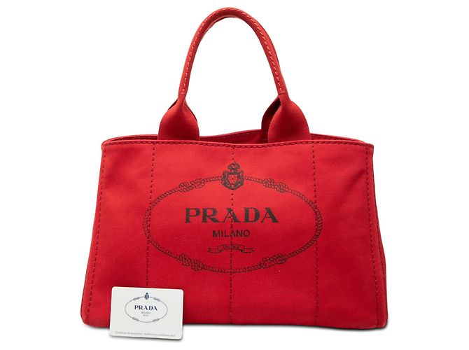 Prada Satchel aus rotem Canapa-Canvas mit Logo - Ansicht 7