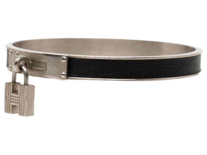 Bracciale Hermès Kelly in pelle nera e metallo argentato Nero Argento - vista 2