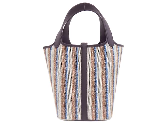 Hermès Borsa Hermes Picotin Lock PM Couverture Leather Marrone Nero Blu Crudo - vista 2
