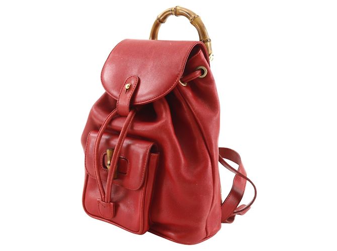 Gucci Bamboo Mini-Rucksack aus rotem Leder - Ansicht 2