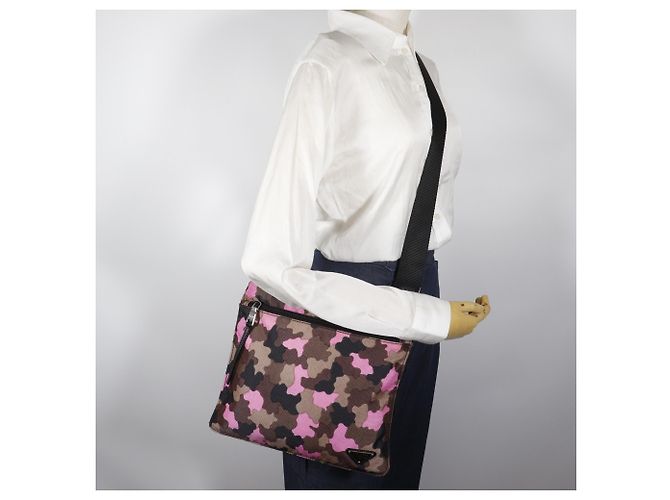 Borsa a Spalla Prada Camouflage VA0886 Marrone Rosa - vista 17