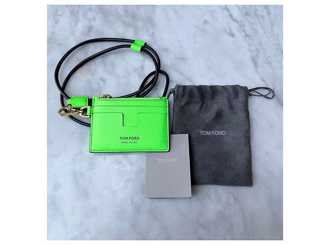 Tom Ford Portacarte in pelle con zip - Verde Fluo - vista 5