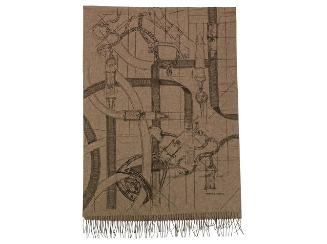 Hermès Hermes Cavalcadour Esquisse Cashmere Fransenstola Braun - Ansicht 2
