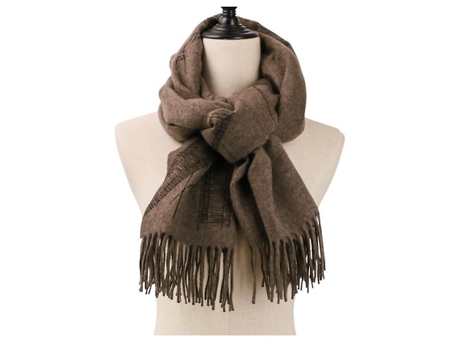 Hermès Hermes Cavalcadour Esquisse Cashmere Fransenstola Braun - Ansicht 6