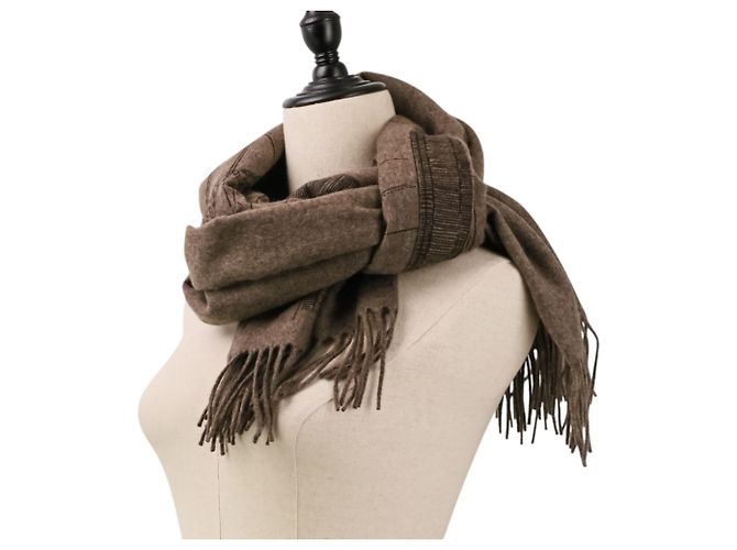 Hermès Hermes Cavalcadour Esquisse Cashmere Fransenstola Braun - Ansicht 7
