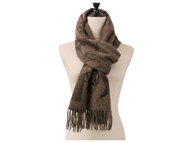 Hermès Hermes Cavalcadour Esquisse Cashmere Fransenstola Braun - Ansicht 8