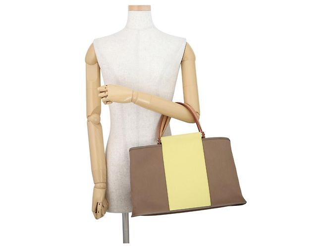 Hermès Bolso Tote Cabas PM Hermes Amarillo Gris pardo - vista 4