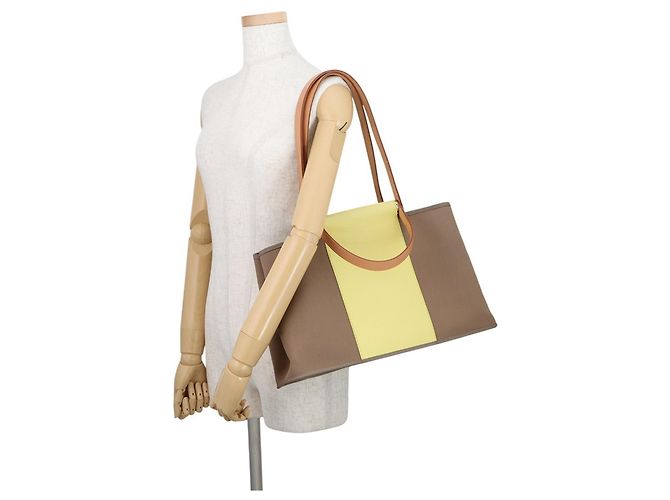 Hermès Bolso Tote Cabas PM Hermes Amarillo Gris pardo - vista 5