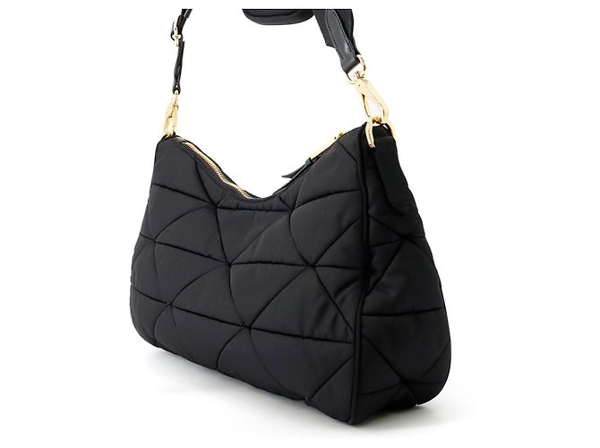 Bolsa de ombro em nylon acolchoado com triângulo Prada Preto - vista 2