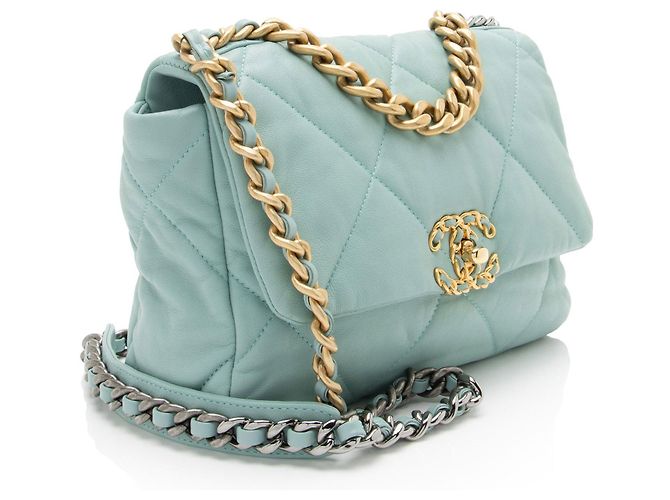 Gabrielle Borsa a tracolla Chanel Lambskin 19 Medium Flap Blu - vista 2