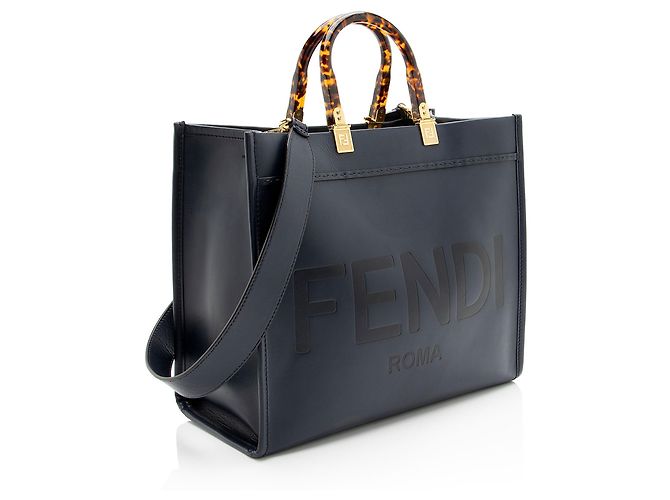 Fendi Leather Sunshine Medium Shopper Tote Tasche Blau - Ansicht 2