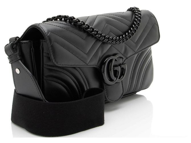 Borsa a patta piccola Gucci Matelasse Leather GG Marmont Monochrome Nero - vista 2