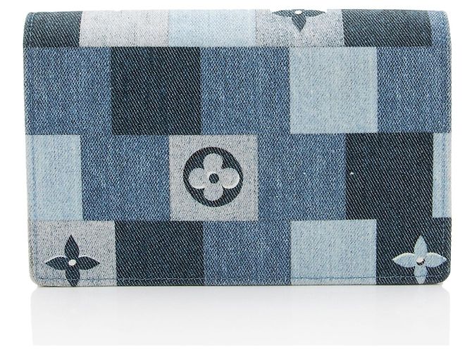 Louis Vuitton Limited Edition Denim Patchwork Flore Chain Wallet Blu - vista 3