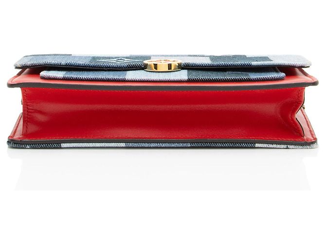 Louis Vuitton Limited Edition Denim Patchwork Flore Chain Wallet Blu - vista 4