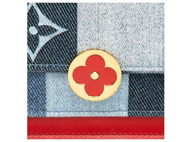 Louis Vuitton Limited Edition Denim Patchwork Flore Chain Wallet Blu - vista 9