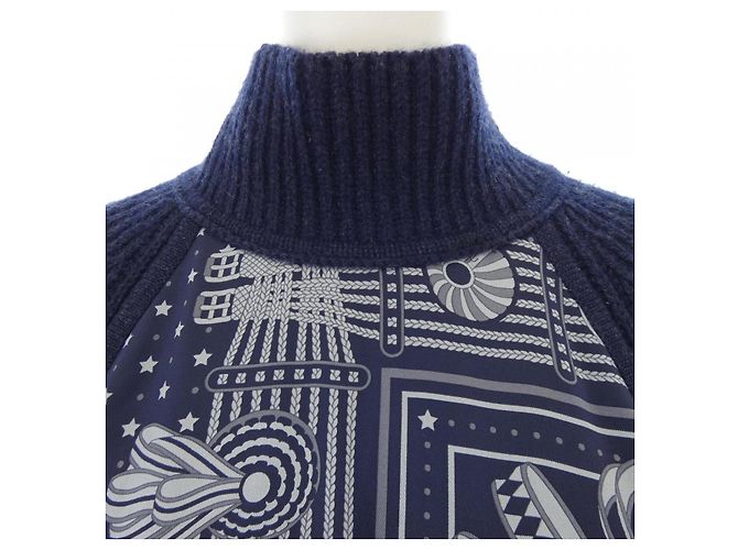 Hermès Hermes Cheval à la Cordeau Punto de Cachemira Azul Azul marino - vista 5