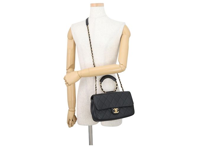 Borsa a tracolla Chanel in agnello nero - vista 5