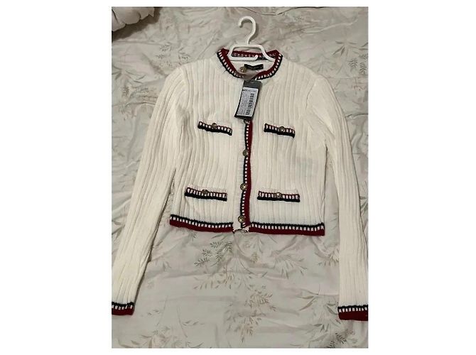Autre Marque TRENDYOL weißer Strickcardigan mit kontrastierendem Besatz Schwarz Rot - Ansicht 3