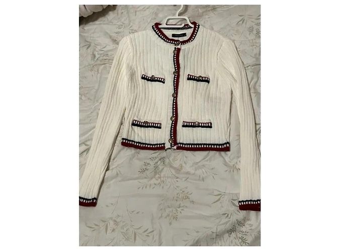 Autre Marque TRENDYOL weißer Strickcardigan mit kontrastierendem Besatz Schwarz Rot - Ansicht 6