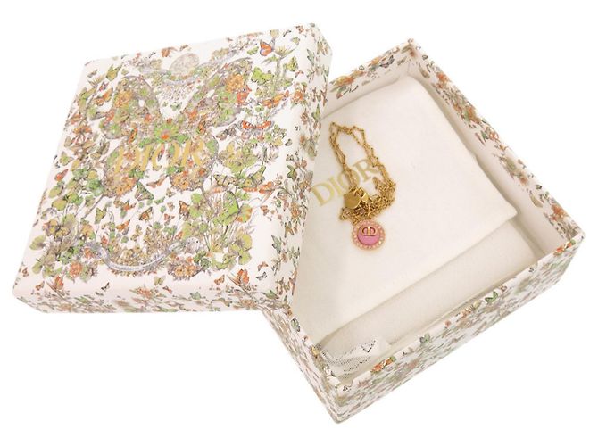 Collana Christian Dior PETIT CD Logo Stone Metal Pink Gold Rosa D'oro - vista 2