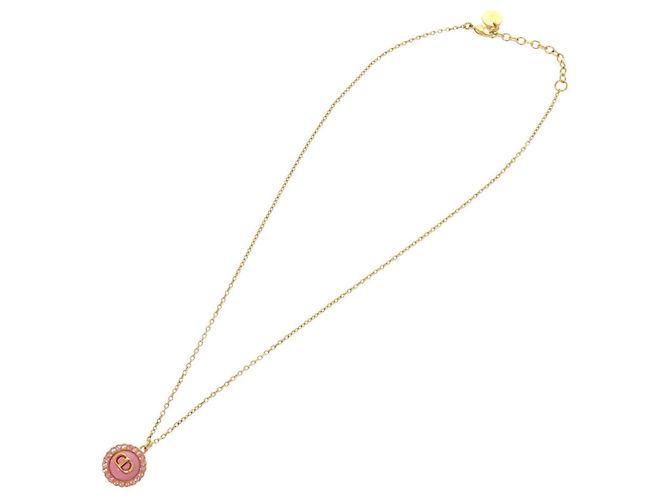 Collana Christian Dior PETIT CD Logo Stone Metal Pink Gold Rosa D'oro - vista 3