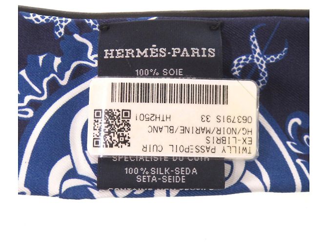 Hermès Hermes Twilly Ex-Libris Marine Schal Schwarz Weiß Blau - Ansicht 4