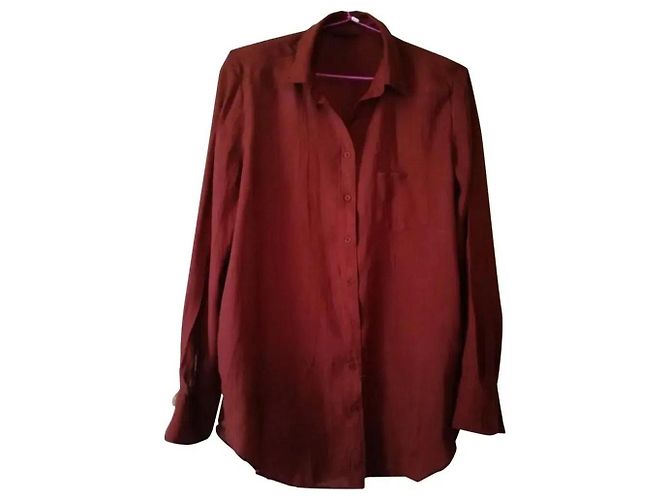 Massimo Dutti Camicia Misto Viscosa Rossa Bordò - vista 2