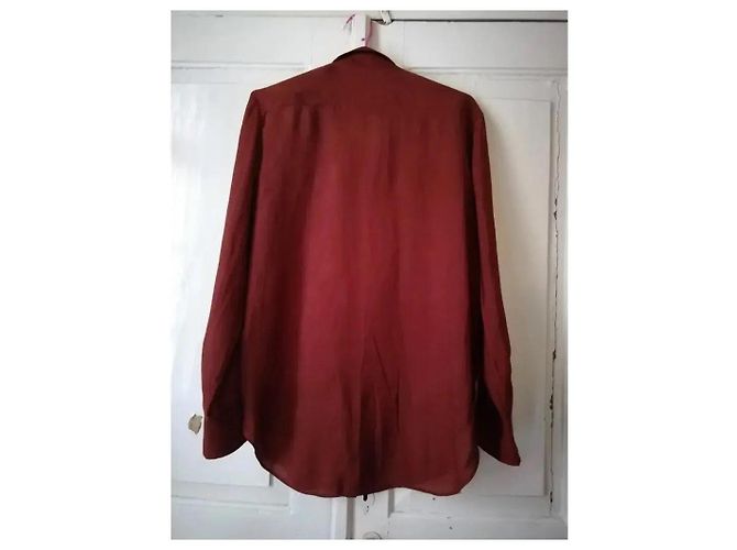 Massimo Dutti Camicia Misto Viscosa Rossa Bordò - vista 3