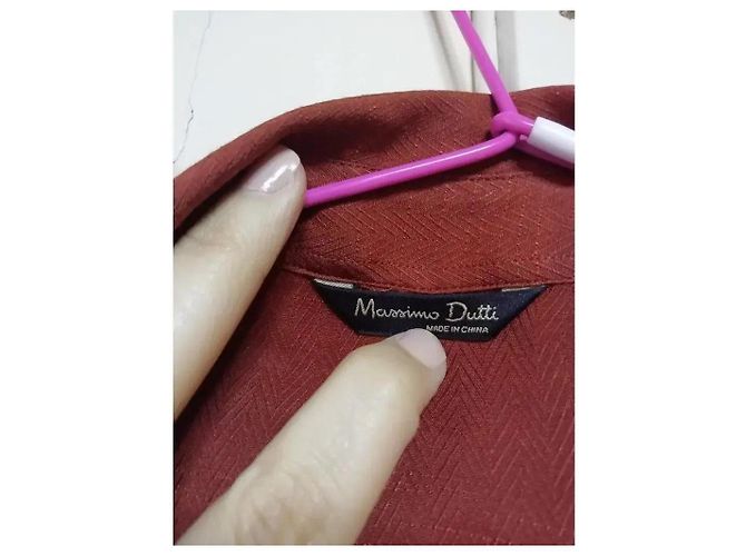 Massimo Dutti Camicia Misto Viscosa Rossa Bordò - vista 5