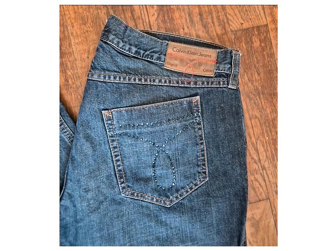 Calvin Klein Jeans - Jeans Bootcut Denim Blu con Strass - vista 2